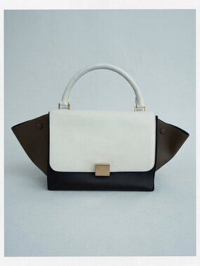 Celine Tricolor Calfskin Trapeze Bag - Off-White, Brown, Black